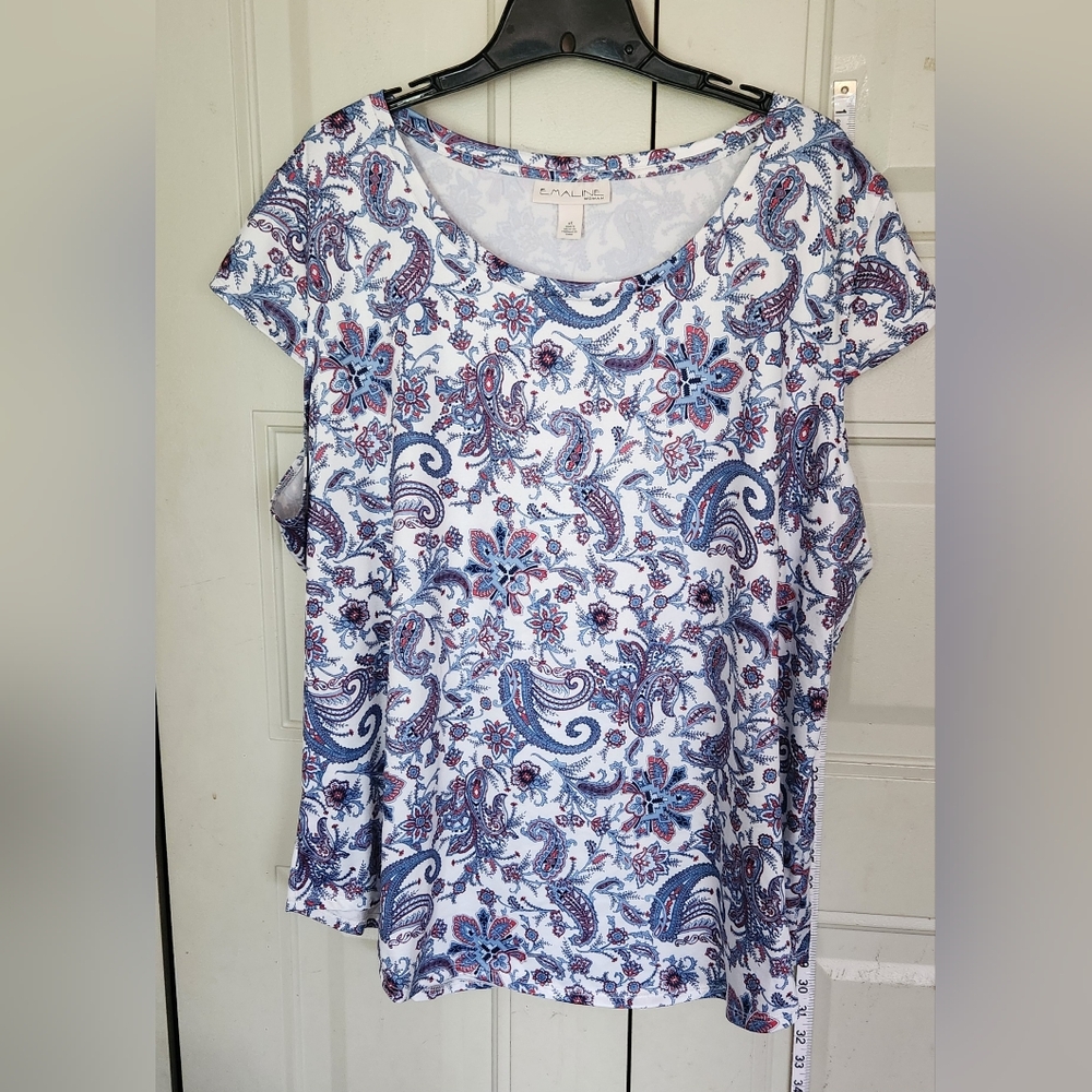 Emaline Women's Blue and White Paisley Top Size 2X